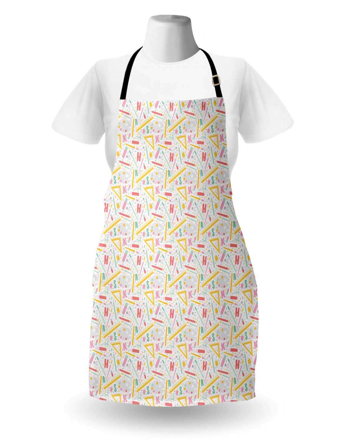 Ambesonne Science Apron for Cooking & Gardening - Unisex Adult Kitchen Bib with Adjustable Neck & Latin Alphabet Print - Multicolor Design for Labs, Baking & DIY Projects