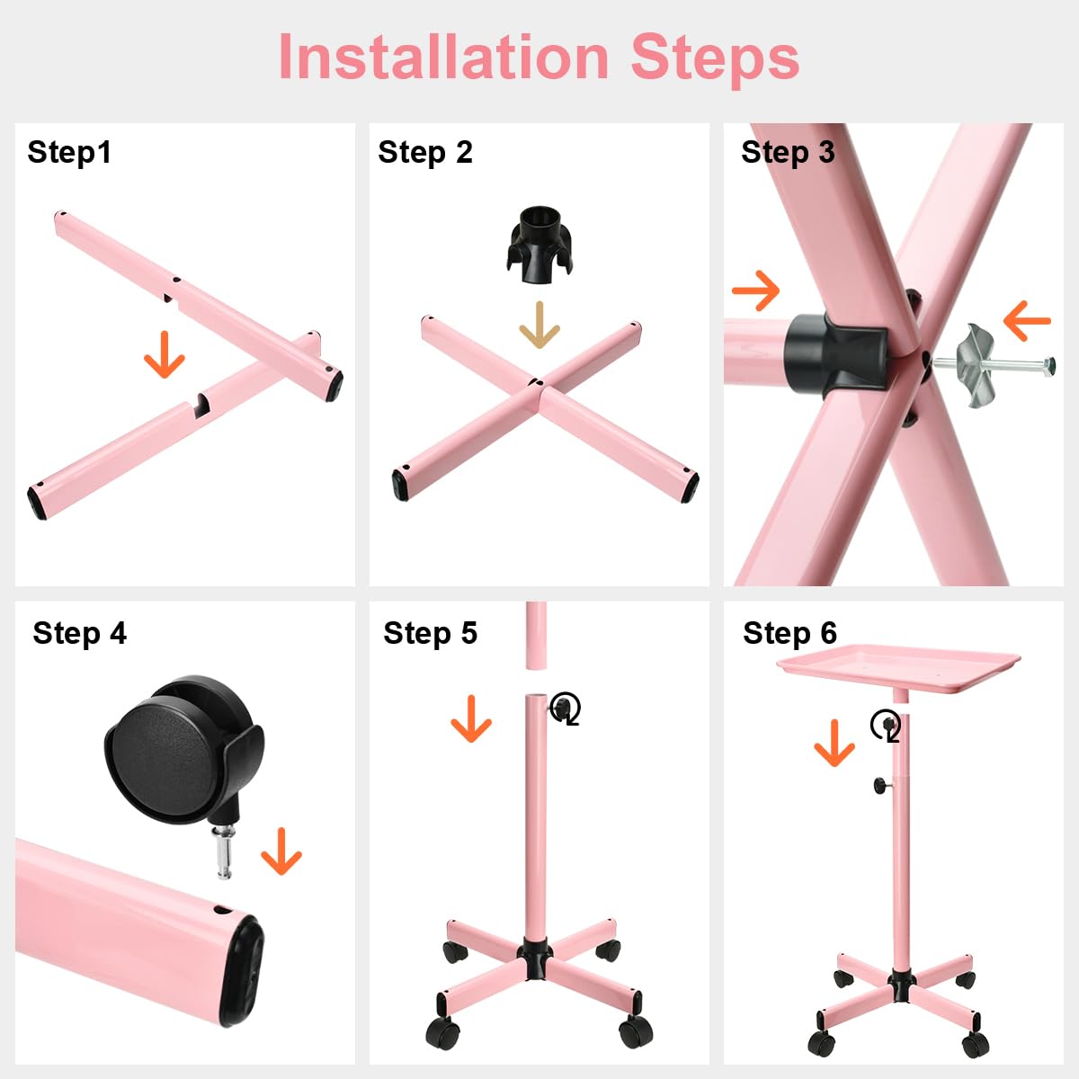 **JOSTZHXIN Adjustable Salon Tray – Professional Rolling Trolley for Hairstylists & Tattoo Artists – Premium Aluminum SPA Service Tray (Pink) – Ideal for Salon, Spa & Tattoo Studios**