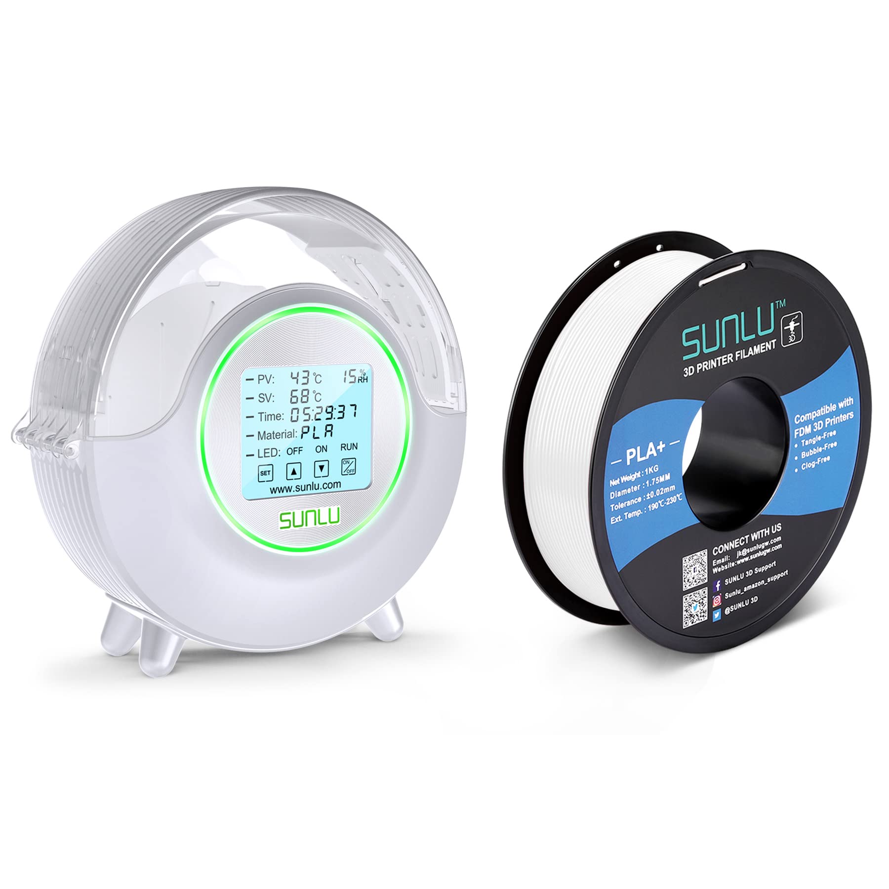 SUNLU FilaDryer S2 3D Printer Filament Dryer Box for PLA+ 1.75mm Filament with +/- 0.02mm Accuracy - Perfect for Moisture-Free 3D Printing at Home or Office