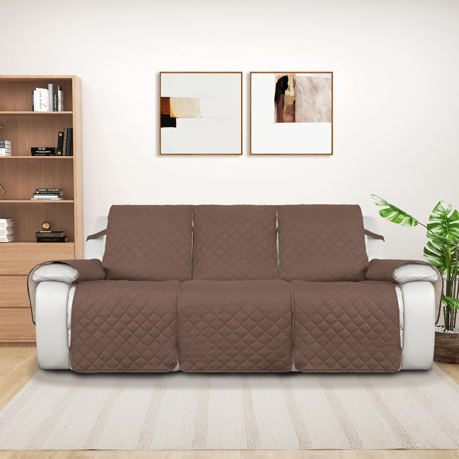PureFit Waterproof Reversible Sofa Cover for Recliner 3-Seater - Non-Slip Split Design, Washable Furniture Protector for Pets & Kids (Brown/Beige) - Perfect for Living Room, Family Room & Pet-Friendly Homes