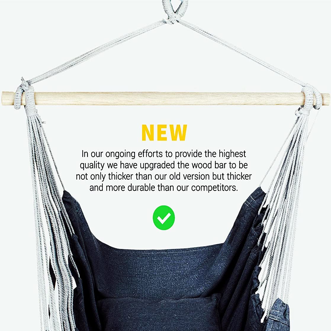 Premium Hanging Hammock Chair with 2 Cushions - Heavy Duty Steel Spreader Bar & Anti-Slip Rings - Supports 300 lbs - Perfect for Indoor, Outdoor, Patio, Garden, and Balcony Relaxation