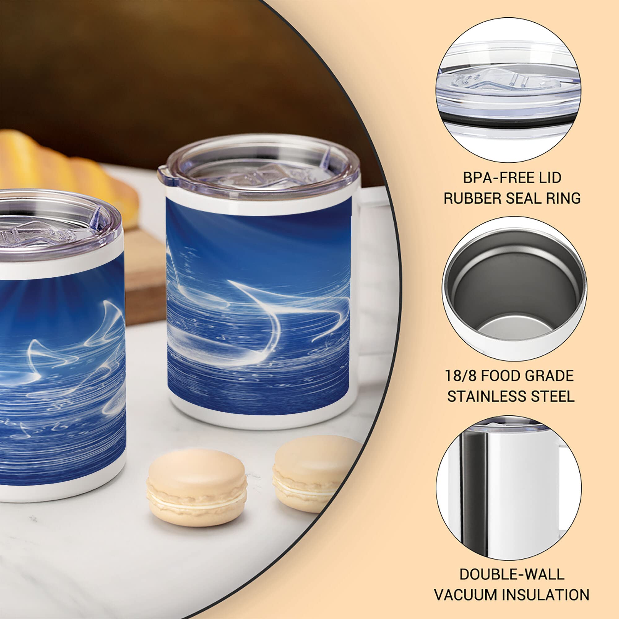 Ambesonne Music Themed 10 Oz Stainless Steel Vacuum Insulated Mug - Leakproof Travel Cup with Musical Notes & Dancing Waves Design - Perfect for Outdoor Hiking, Camping, Picnics & Office Use - Blue