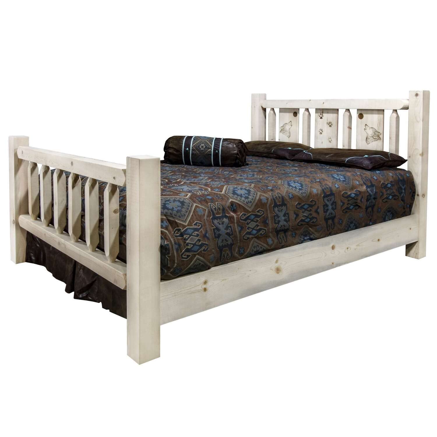 Montana Woodworks Homestead Collection Twin Bed with Laser Engraved Wolf Design - Solid Wood Frame, Clear Lacquer Finish for Kids Room, Guest Bedroom & Cabin Decor