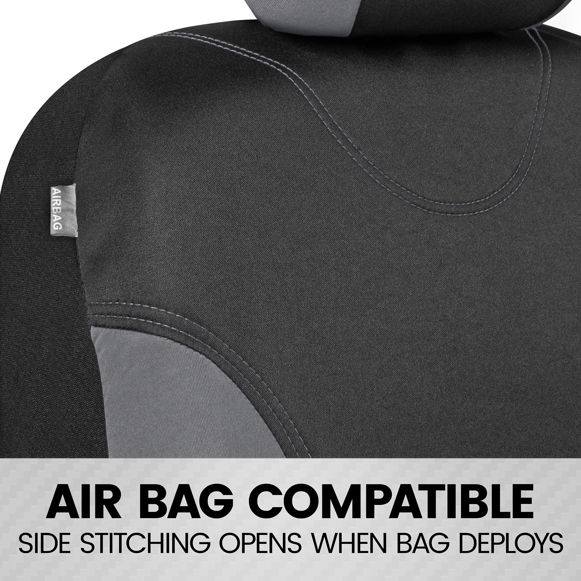 BDK UltraSleek Gray Car Seat Covers Set for Auto/Truck/SUV - Premium Interior Accessories for Driving Comfort