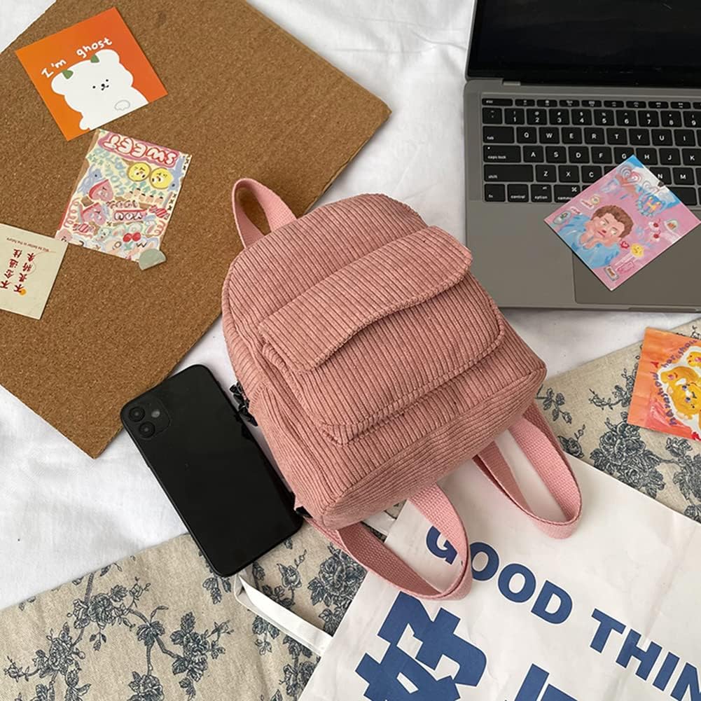 Stylish Mini Corduroy Backpack Purse for Women - Cute Small Backpack with Adjustable Straps, Lightweight & Durable (Pink) - Perfect for Travel, Shopping & Daily Use