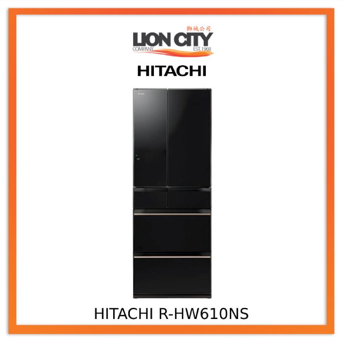 Hitachi R HW610NS XK/XW/XN 463L Bottom Freezer Refrigerator - 6 Door French Design for Large Kitchen & Restaurant Use