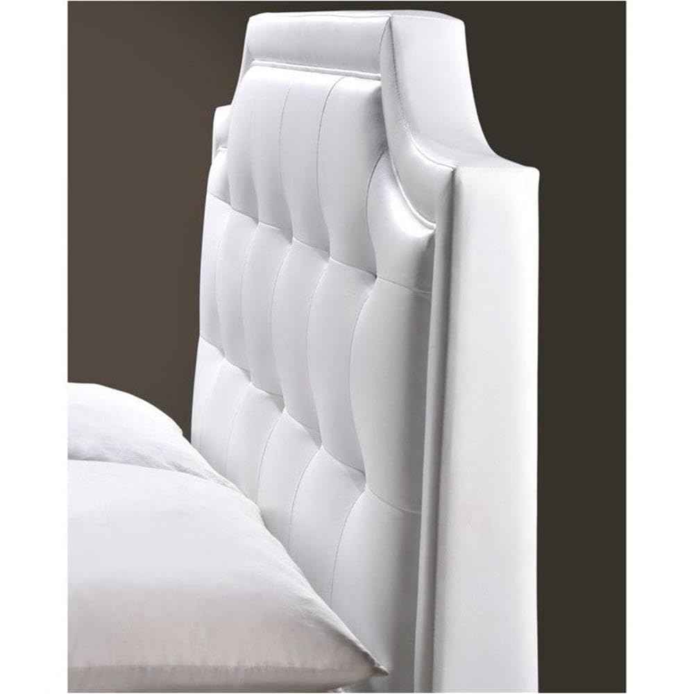 BOWERY HILL Tufted Faux Leather King Size Platform Bed Frame - White Upholstered Headboard & Storage Base | Perfect for Modern Bedroom, Guest Room & Master Suite Decor