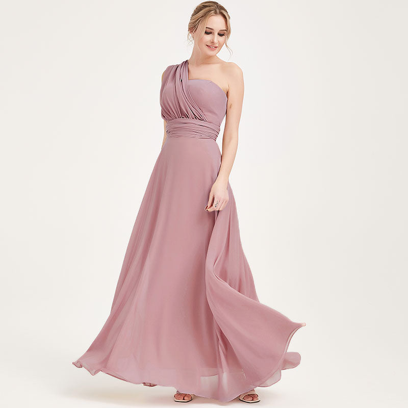 Elegant Convertible Chiffon Bridesmaid Dress - Wrap Style Maxi Gown in Desert Rose | Perfect for Weddings, Prom, Formal Events & Special Occasions