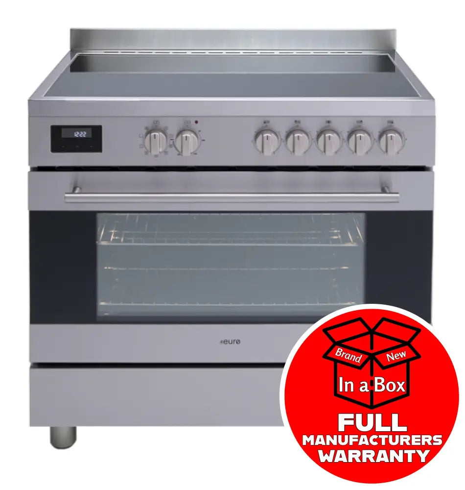 Euro EV900EESX 90cm Freestanding 8-Function 7-Zone Ceran Glass Electric Cooktop - Perfect for Modern Kitchens, Home Cooking & Professional Chefs