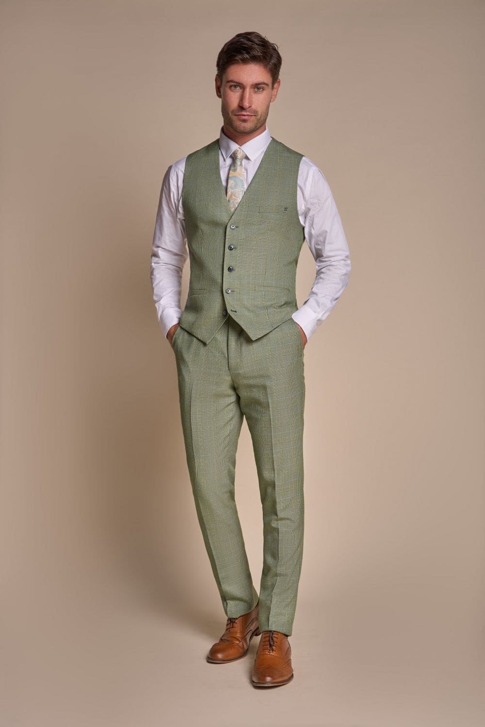 Cavani Caridi Men's Sage Tweed Waistcoat Vest | Classic Slim Fit Formal Vest for Weddings, Business & Special Occasions
