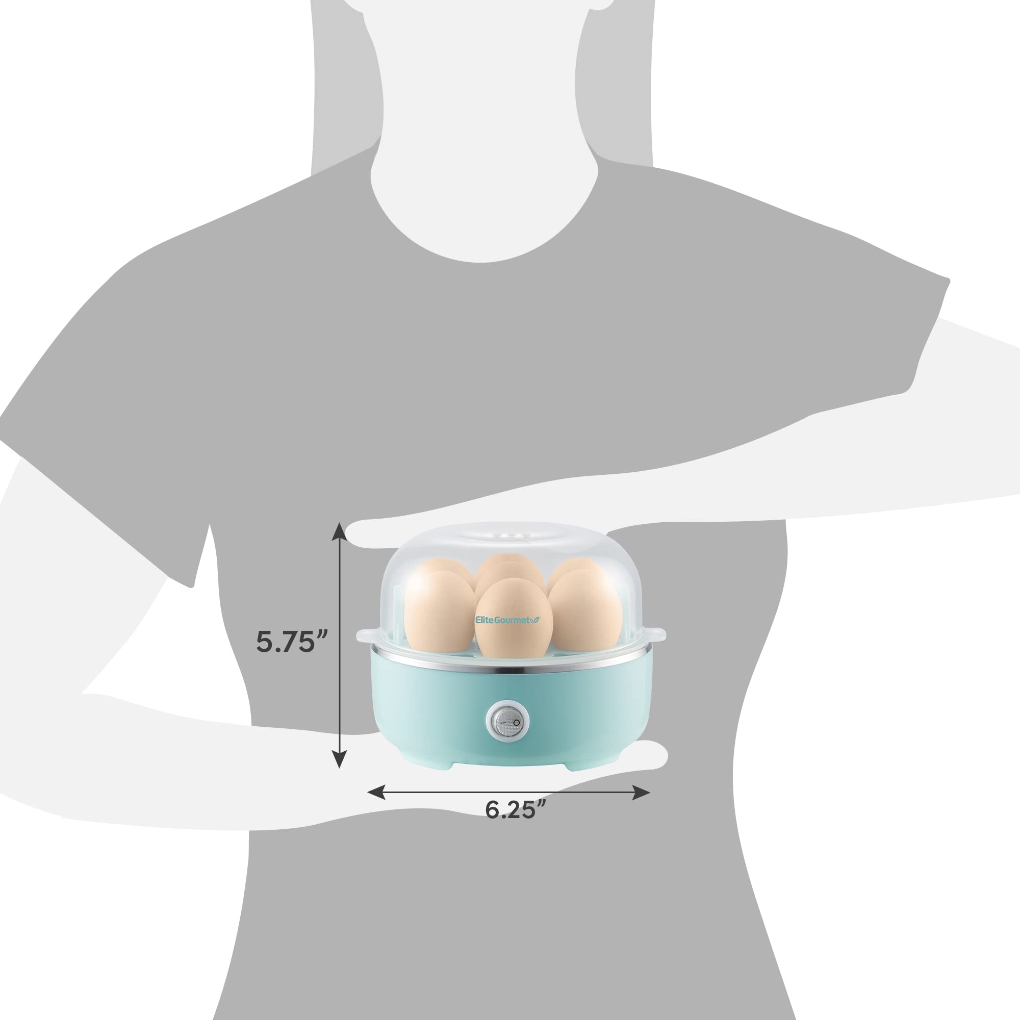 Elite Gourmet EGC115M Electric Egg Cooker - 7 Egg Capacity for Soft, Medium, Hard Boiled Eggs | Auto Shut-Off & BPA Free | Includes Measuring Cup | Retro Mint Design | Perfect for Breakfast Meal Prep & Healthy Snacks