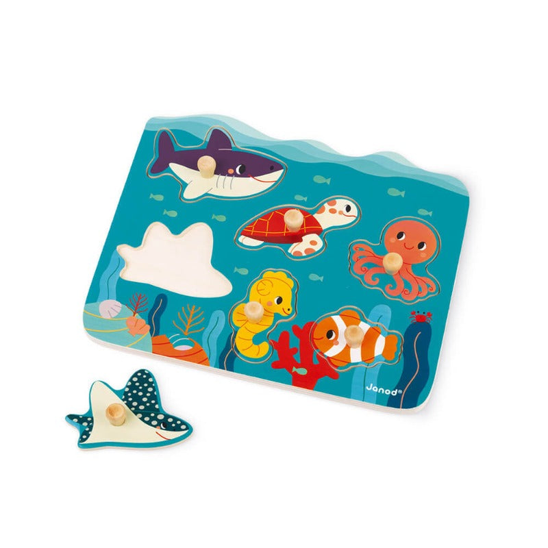 Marine Animals First Ocean Puzzle - Educational Wooden Toddler Toy for Kids Ages 2-4 - Underwater Sea Creature Learning Game for Preschool & Montessori Classrooms