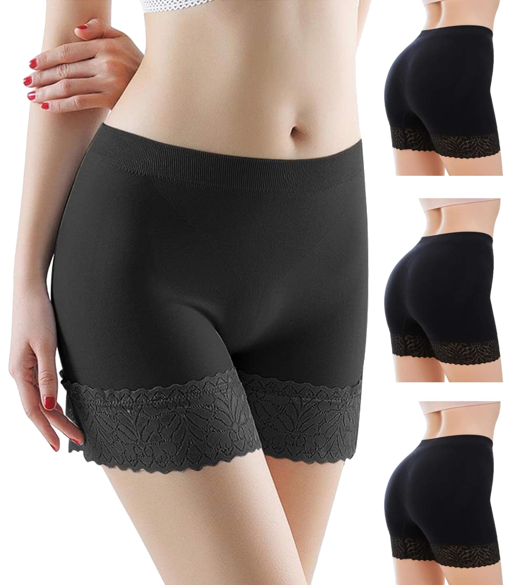 iloveSIA Women's Lace Slip Shorts 3-Pack - Comfortable Boyshort Underwear for Dresses, Anti-Chafing Safety Pants, Breathable Cotton Panties - Perfect for Summer, Skirts, and Everyday Wear
