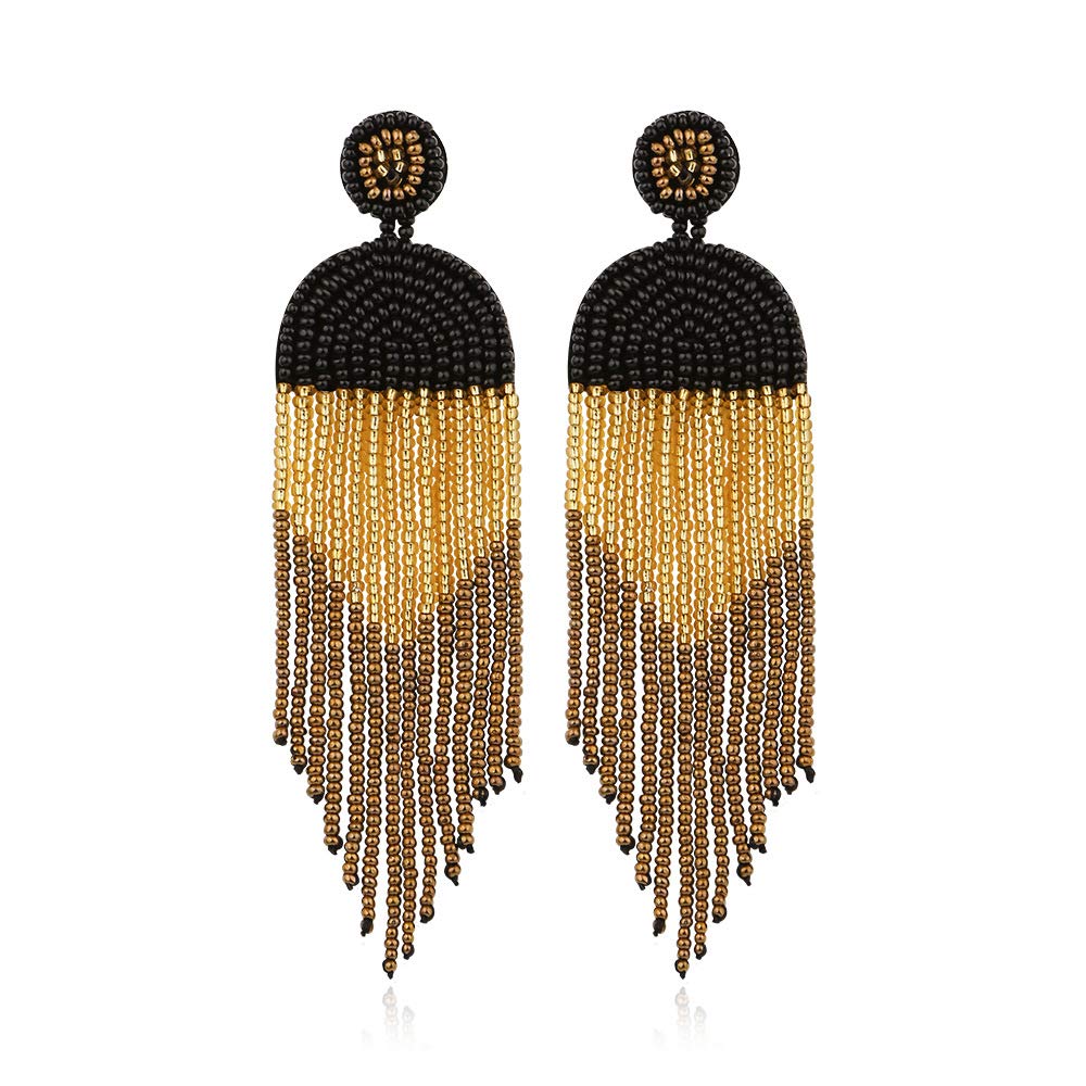 Bohemian Handmade Long Beaded Tassel Drop Earrings - Classic Fringe Dangle Earrings with Seed Beads for Women | Perfect for Festivals, Parties and Boho Fashion Accessories