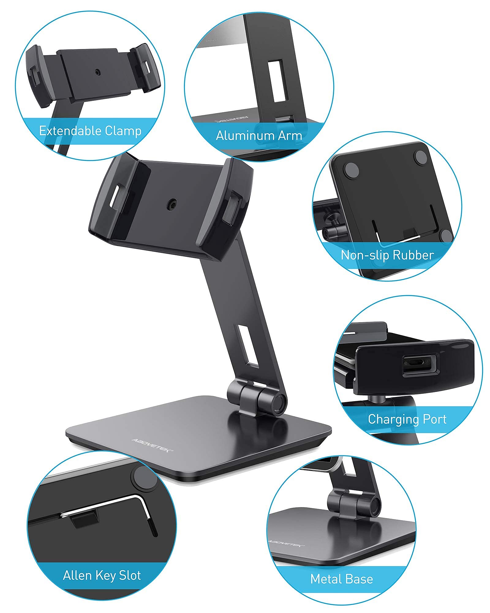AboveTEK Business Kiosk Aluminum Tablet Stand - 360° Swivel Holder for 4-14