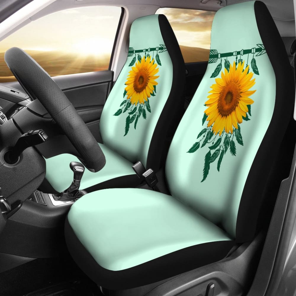 Premium Sunflower Native American Pattern Car Seat Covers - Soft Celeste Background Universal Fit for Cars, Trucks & SUVs - Unique Gift Idea for Women & Men - Perfect for Road Trips, Commuting & Protecting Seats