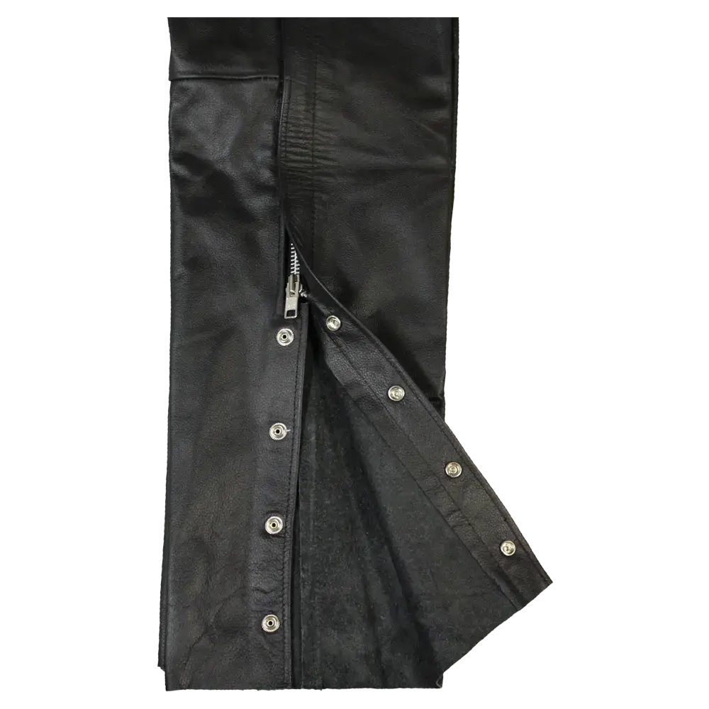 Premium Unisex Leather Chaps with 4 Pockets - Open Road Style for Motorcycle Riding & Outdoor Adventures