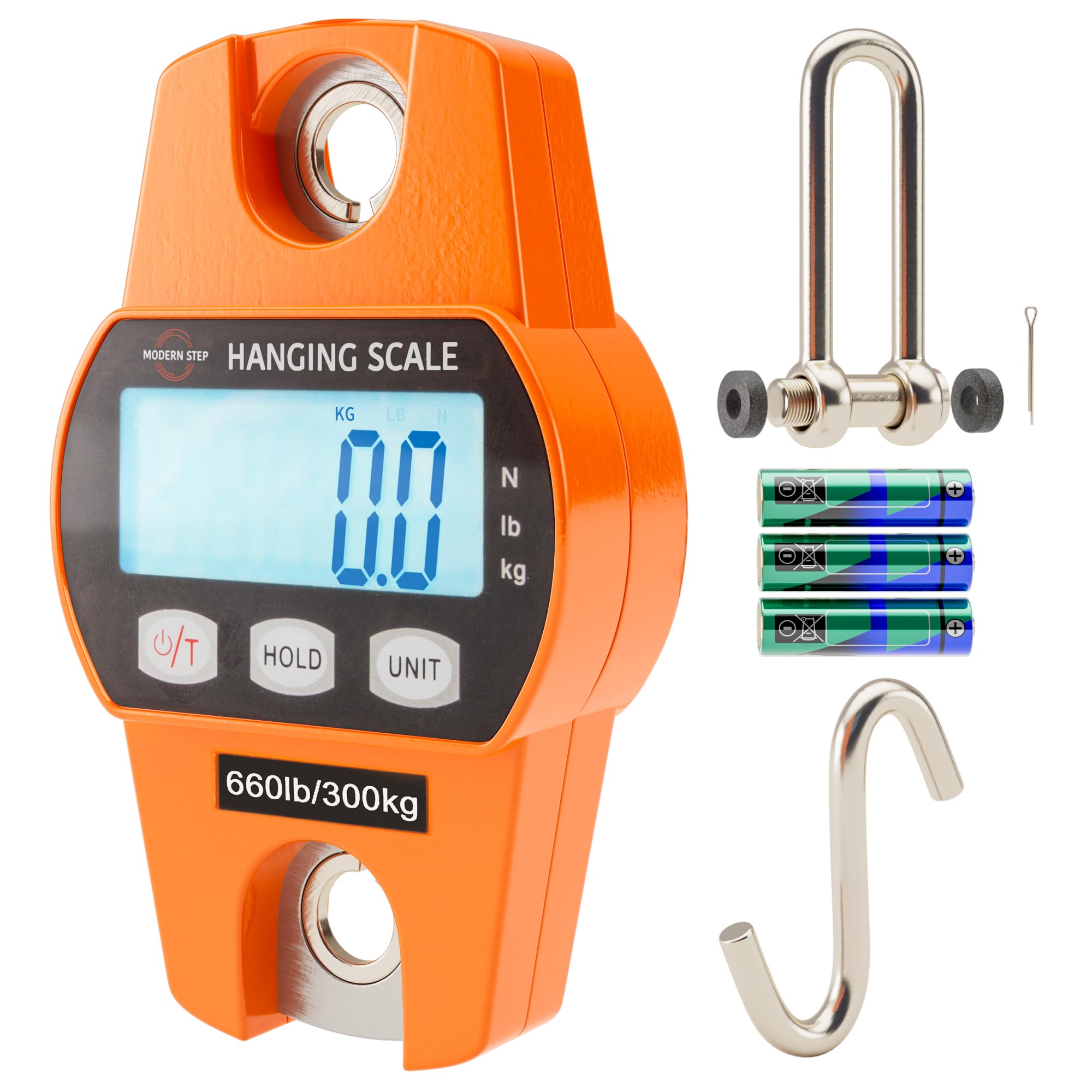 Digital Hanging Scale 660 LB 300 KG - Heavy Duty Waterproof Crane Scale for Luggage, Suitcase, Hunting, Farm, Bike, Bow Fishing - Durable Portable Fish Weight Scale for Outdoor and Industrial Use