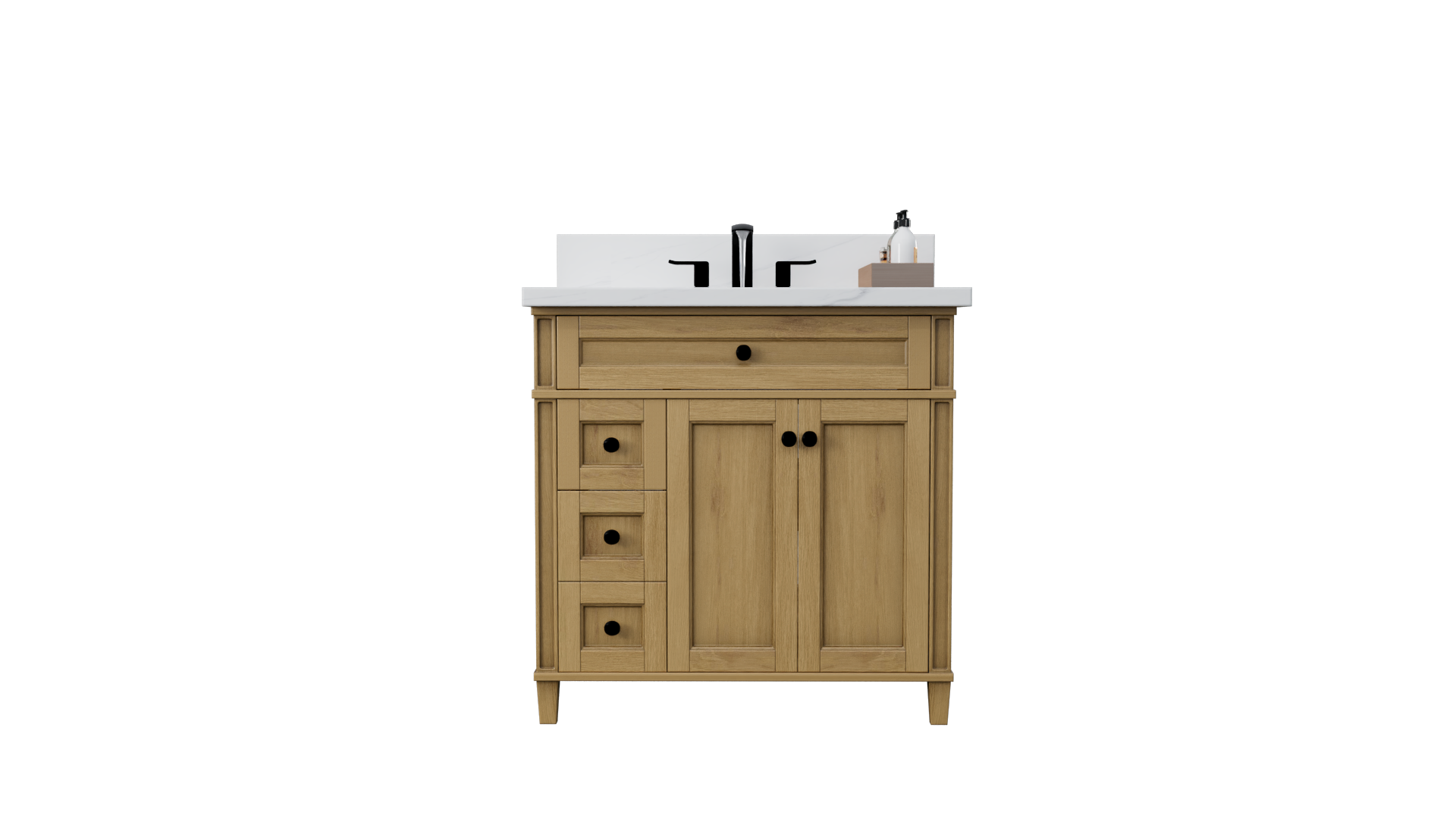 Kensington 35.5 Inch Left Drawer All-Wood Vanity Cabinet in Desert Oak Finish - Perfect for Bathroom Storage & Organization