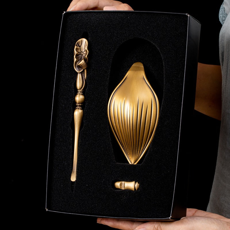 Handmade Brass Tea Holder with Lotus Spoon - Elegant Tea Accessories for Loose Leaf Tea, Perfect for Tea Ceremonies, Home Decor & Gifting