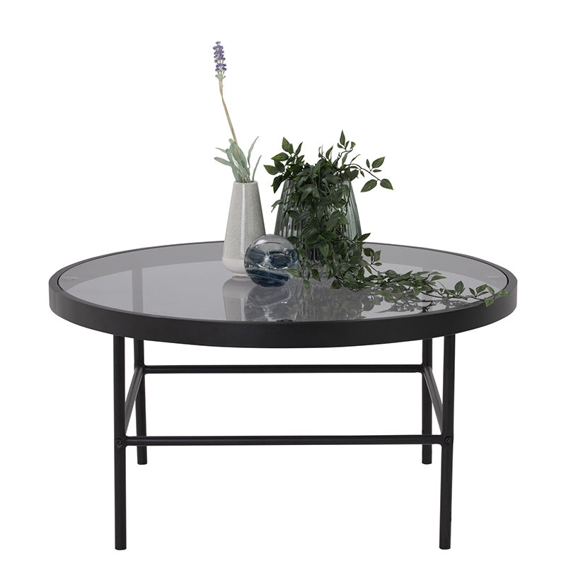 CASHEL 80cm Round Coffee Table - Modern Smoke & Black Finish for Living Room, Lounge & Office Decor