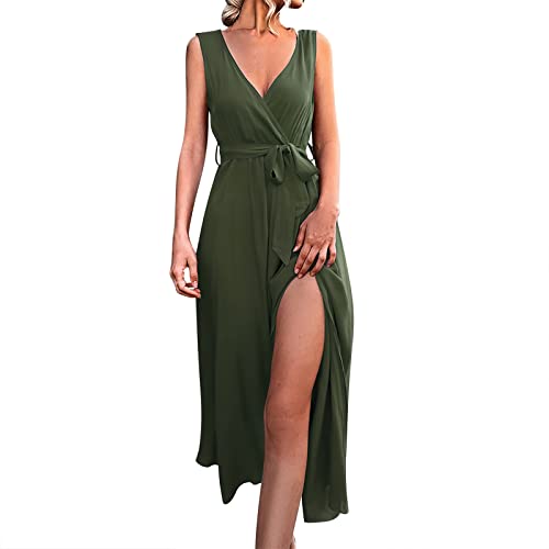 Stylish Women's Summer Maxi Dress - Sleeveless Lace-Up Pleated Long Swing Dress for Beach Vacation, Party & Outdoor (Green, Size S) | Perfect for Tropical Getaways, Date Nights & Summer Events