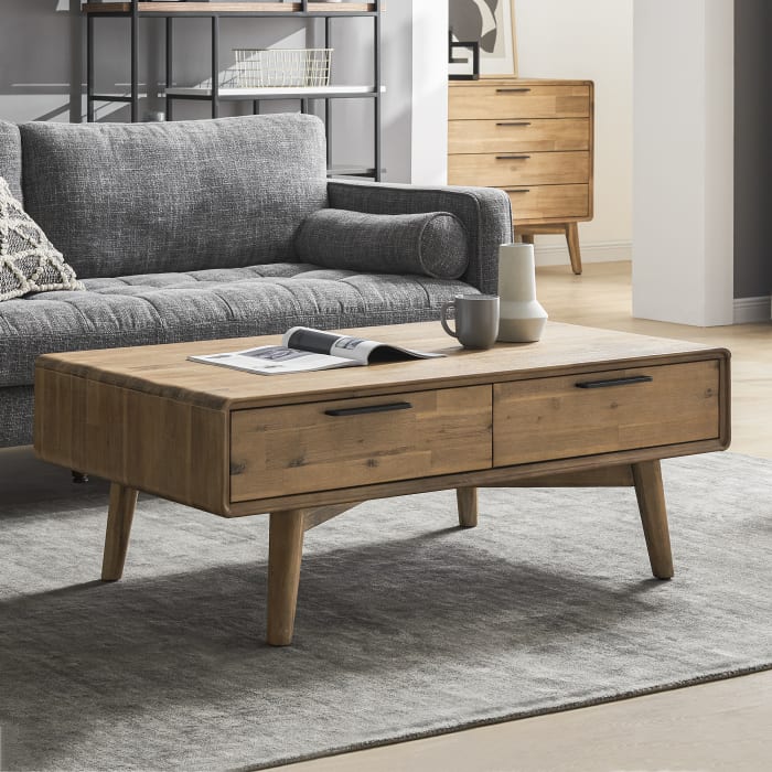 Handmade Modern Coffee Table with 2 Storage Drawers & Metal Handles - Perfect for Living Room, Office & Small Space Decor