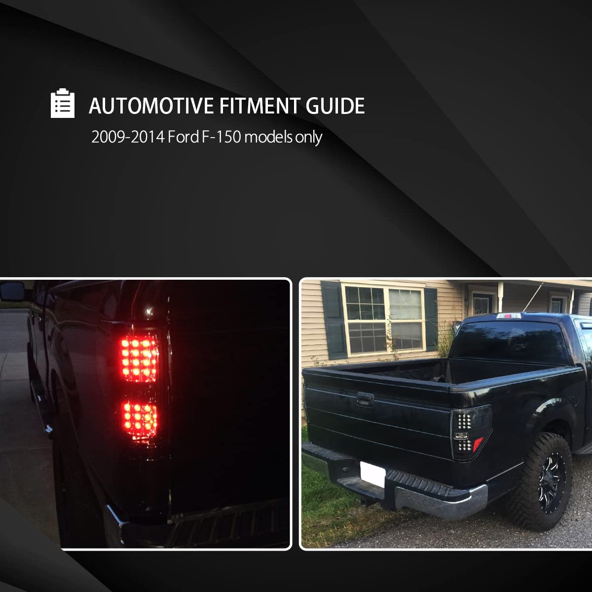 AUTOZENSATION LED Tail Lights for 2009-2014 Ford F-150 - Glossy Black Smoke Lens Brake Lamps (Left + Right Pair) | Durable Replacement Assembly for Enhanced Night Visibility & Style Upgrade