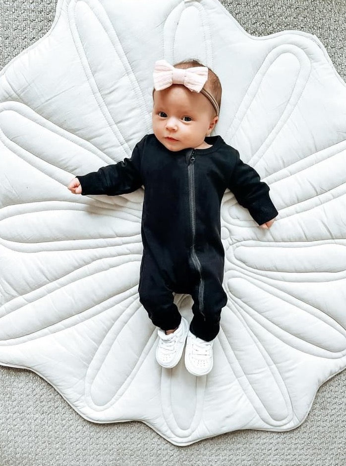 2-Way Zip Romper for Baby Boys & Girls - Black | Easy Diaper Change & Comfortable Sleepwear for Newborns & Toddlers
