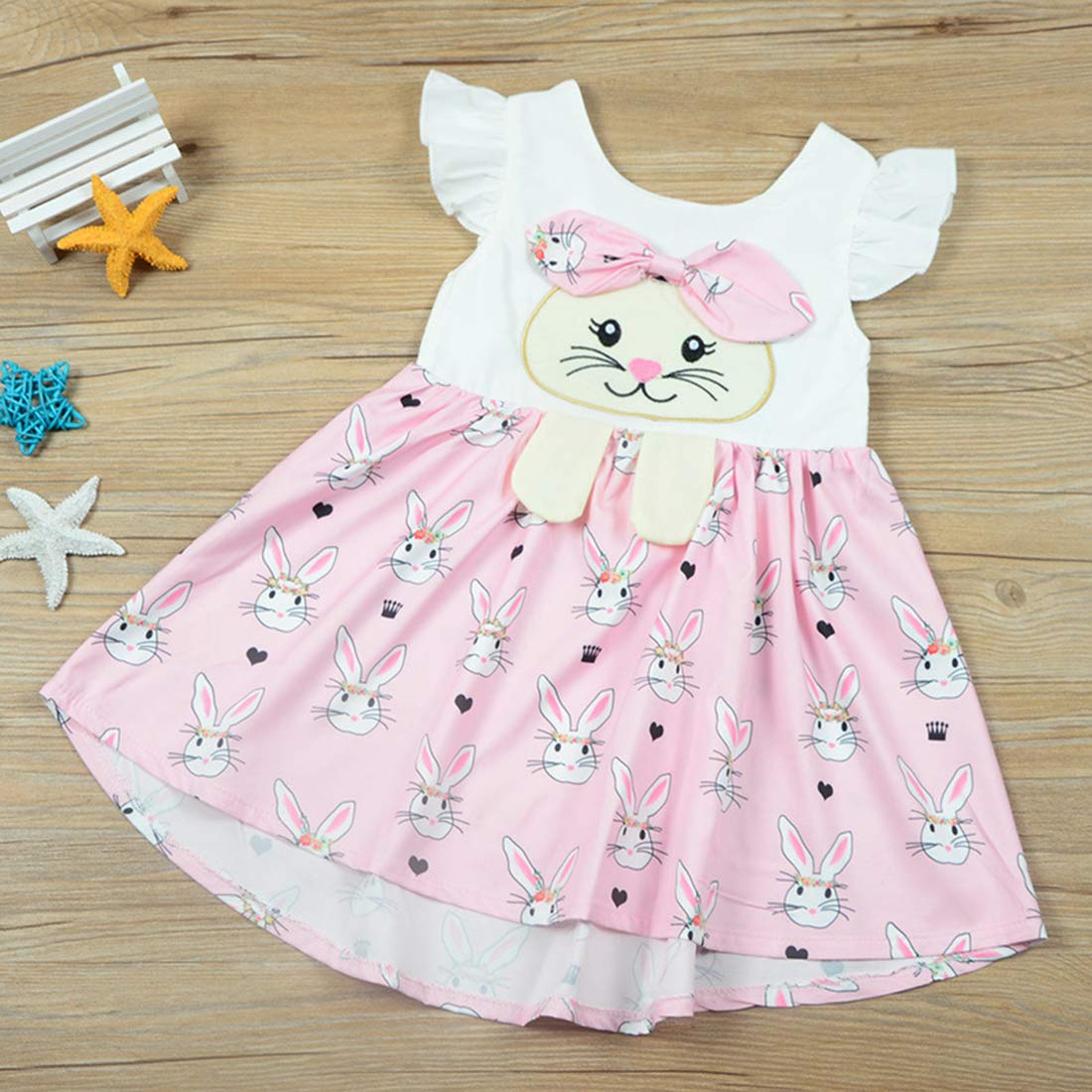 Easter Bunny Print Flutter Sleeve Dress for Toddler Girls - Cute Summer Outfit for Holiday Photos, Birthday Parties & Family Gatherings