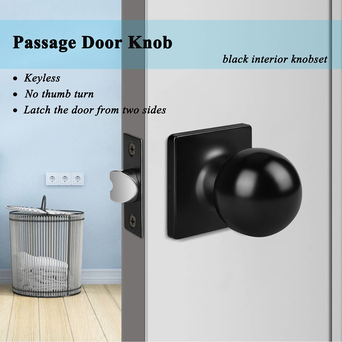 Gobrico 6-Pack Modern Matte Black Square Door Knobs - Keyless Passage Door Handles for Hallway, Closet, Laundry Room - Round Ball Style Interior Hardware for Home & Office Use
