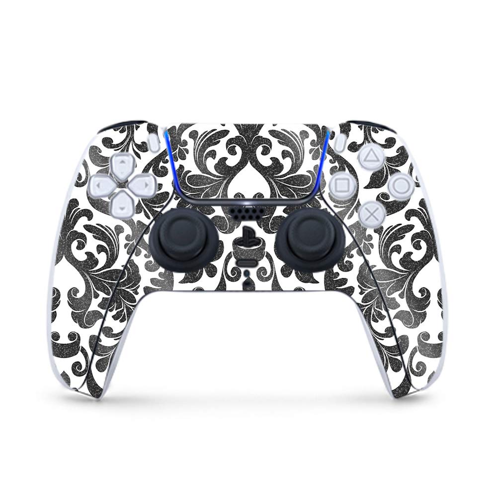 MightySkins Glossy Glitter Gaming Skin for PS5 Controller - Black Damask Design | Durable High-Gloss Finish | Easy to Apply & Remove | Made in USA | Perfect for Gaming, Customization & Protection