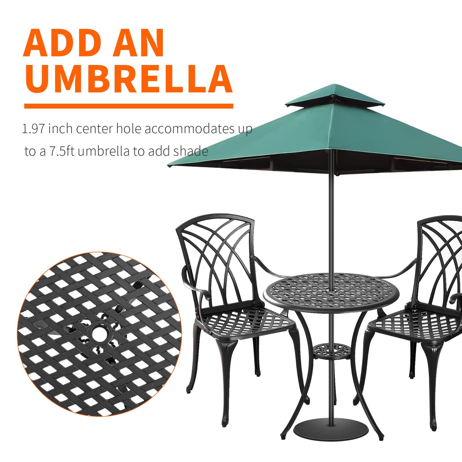 Outdoor 3-Piece Bistro Set - Durable Cast Aluminum Table & 2 Chairs - All-Weather Patio Furniture for Garden, Deck, or Balcony - Black - Perfect for Coffee, Dining & Relaxing Outdoors