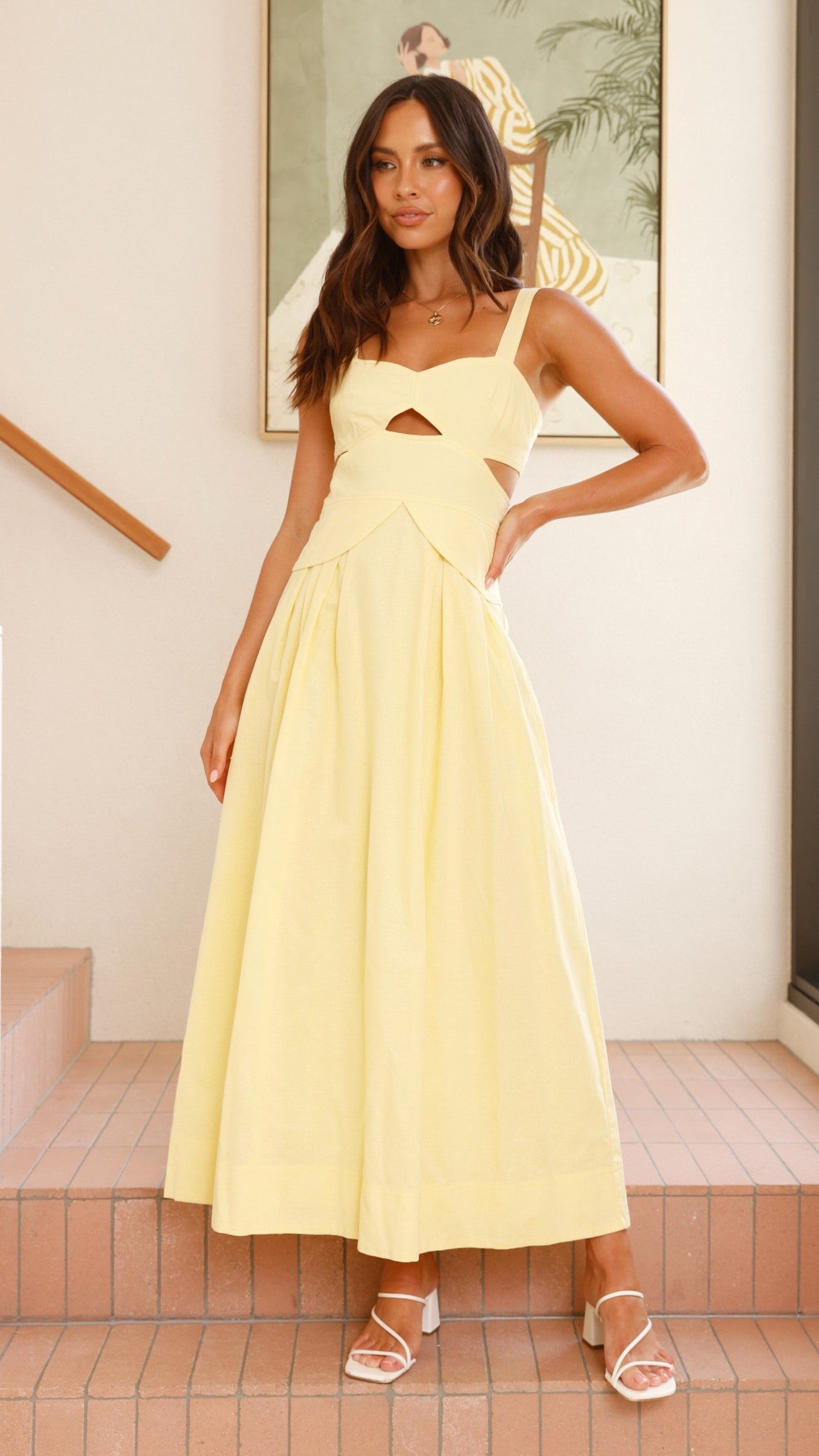 Harleigh Midi Dress in Yellow - Flowy Summer Dress for Women | Perfect for Beach Vacations, Brunch Dates & Outdoor Weddings