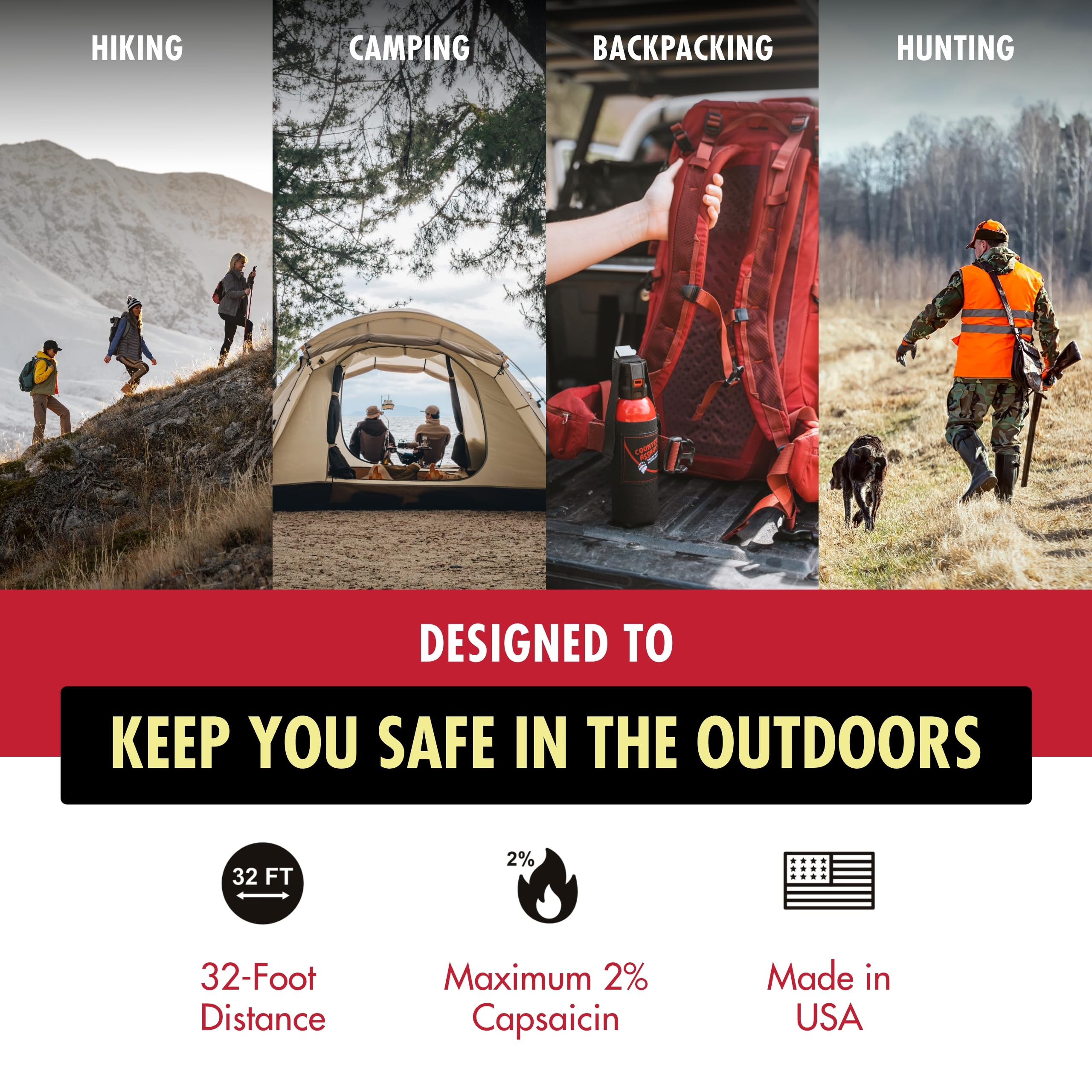 Counter Assault Bear Spray - 2% Capsaicin Bear Deterrent & Pepper Spray for Outdoor Protection - 8.1 oz for Hiking, Camping, Hunting & Wildlife Safety
