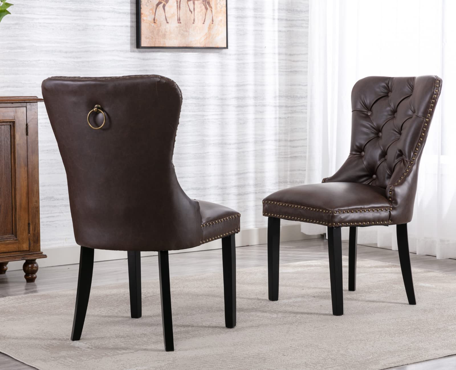 EALSON Mid Century Modern Dining Chairs Set of 2 - Leather Upholstered Kitchen Side Chairs with Wood Legs, Tufted Back & Nail Head Trim - Perfect for Dining Room, Living Room or Coffee Shop Decor