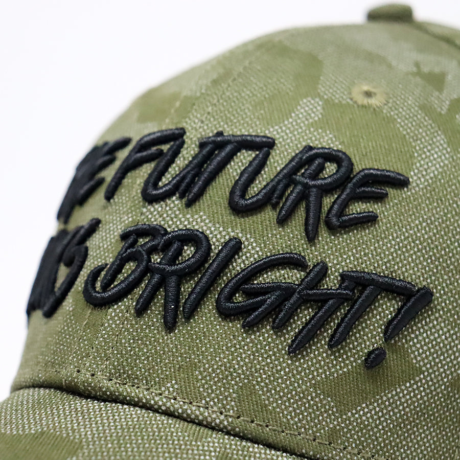 VT Shield Logo Future Looks Bright Army Green Textured Snapback Hat - Stylish Baseball Cap for Men & Women - Perfect for Outdoor Sports, Casual Wear, and Street Fashion