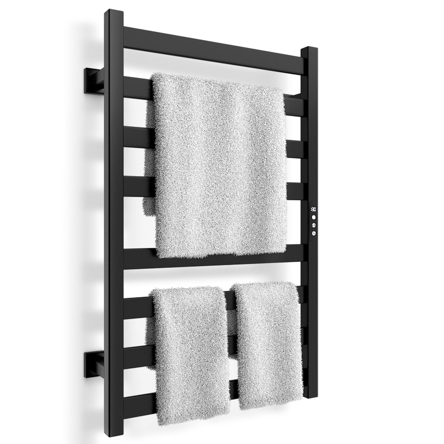 Premium 8-Bar Electric Towel Warmer & Heater Rack - Stainless Steel Bathroom Towel Dryer with Timer & Smart Temperature Control - Wall Mounted Plug-in Bath Heater for Spa, Luxury Hotels & Cozy Home Use