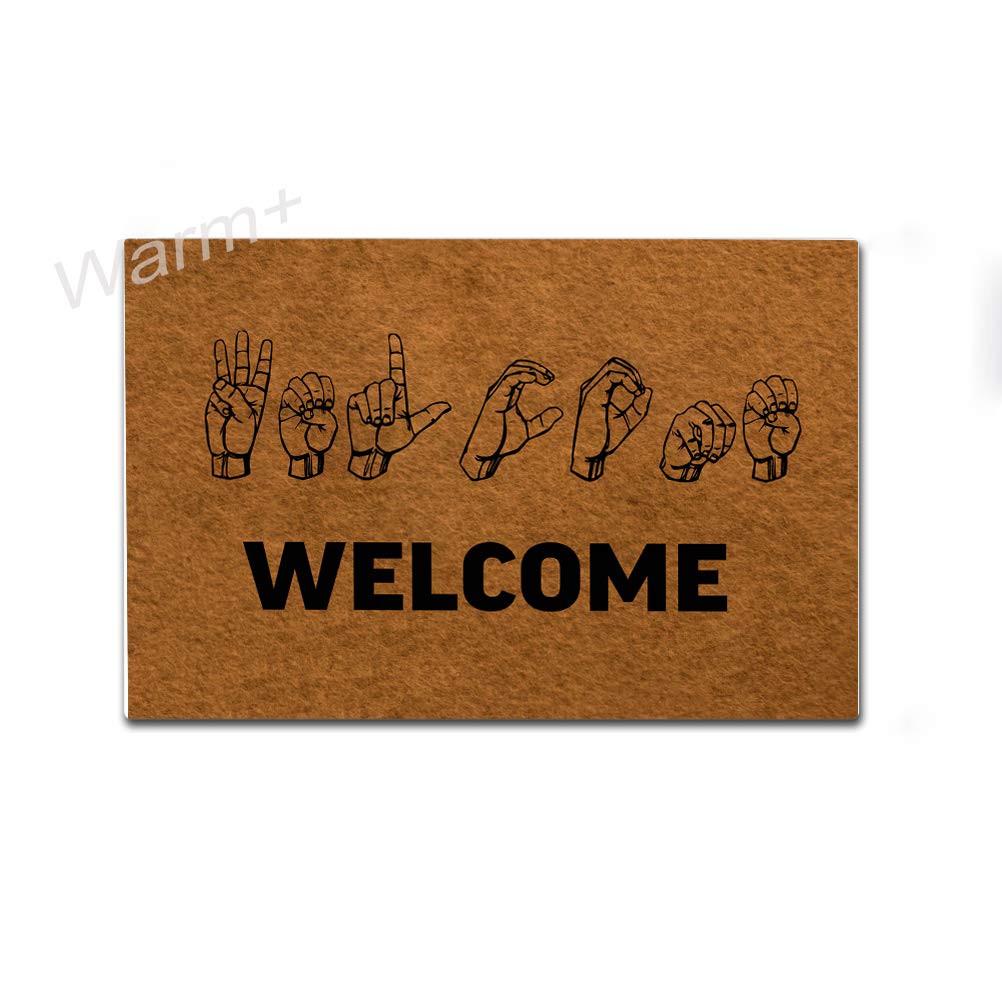 Welcome Doormat with American Sign Language Design - Non-Slip Rubber Backing, 23.6x15.7 Inch Indoor/Outdoor Entryway Rug - Perfect for Front Door, Porch, and Home Decor