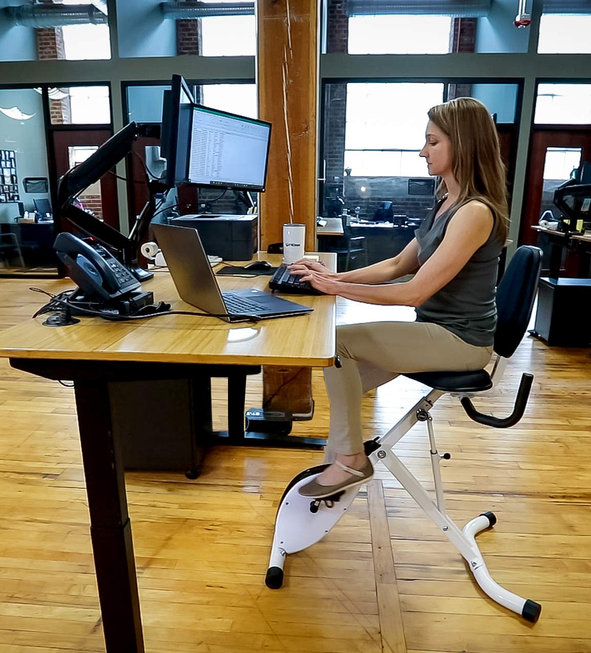 FitDesk Standing Desk Bike - Adjustable Height Exercise Bike with 8 Resistance Levels, Digital Performance Meter, Foldable Design (Supports 242 lbs) - White | Home Office Workstation & Indoor Cycling Machine for Fitness, Productivity & Active Sitting