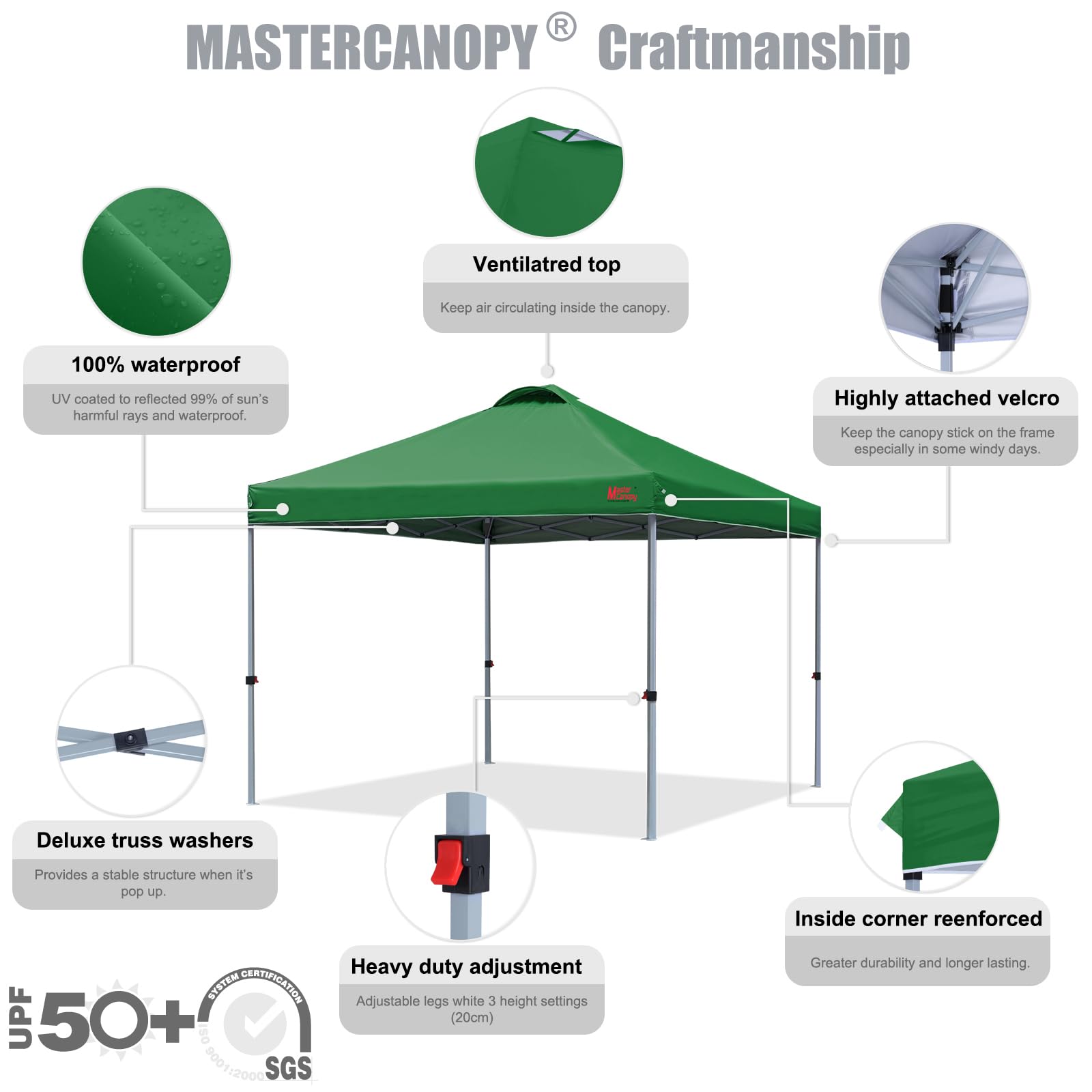MASTERCANOPY 10x10 Durable Pop-up Canopy Tent with Carry Bag - Waterproof Outdoor Canopy for Camping, Beach, Picnics & Events (Forest Green)
