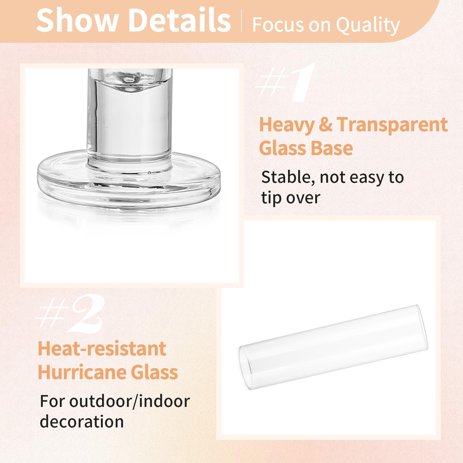 NUPTIO Glass Taper Candle Holders - 10 Pack Bulk Hurricane Candle Holders for Tapered Candles, Large Crystal Candlestick Stand with Cylinder Sleeves - Perfect for Wedding, Christmas, Birthday Party & Home Decor (Centerpieces, Table Settings, Fireplace Mantel)