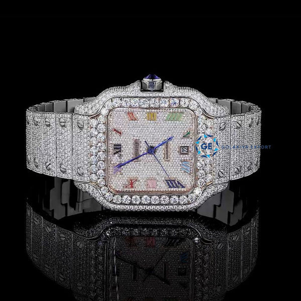 Luxury Iced Out Rainbow Numeric Rapper Watch for Men - Hip Hop Style Bling Diamond Watch for Parties, Concerts & Special Events
