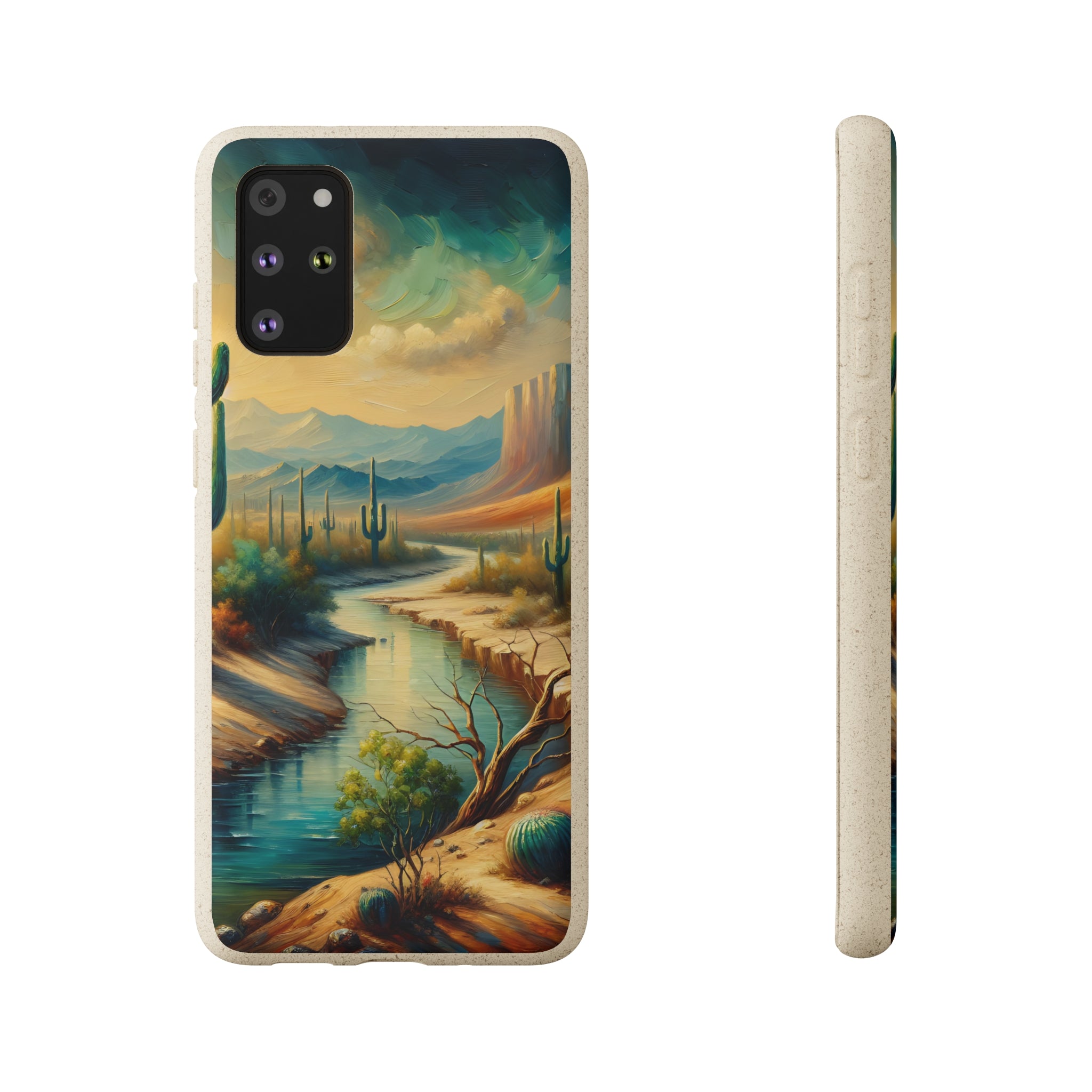 Eco-Friendly Biodegradable Phone Case with Scenic River Mountain Desert Design - Compatible with iPhone & Samsung All Models - Perfect for Outdoor Enthusiasts & Nature Lovers