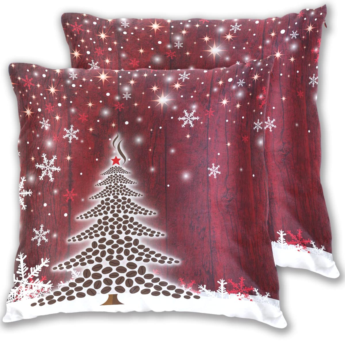 2 Pack Christmas Tree Snowflake Throw Pillow Covers 18x18 Inch - Red Holiday Decorative Cushion Cases for Sofa, Bed, Car & Home Decor - Perfect for Christmas, Winter & Cozy Home Styling