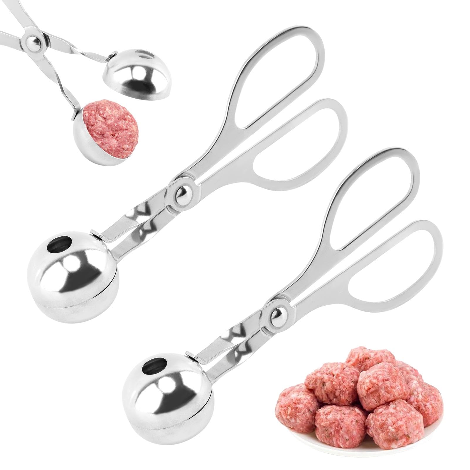 2PCS Stainless Steel Meat Baller - Non-Stick Meatball Scoop & Ball Maker Tool for Perfect Meatballs, Cake, Cookie Dough, Melon Fruits & Rice Molds (1.38