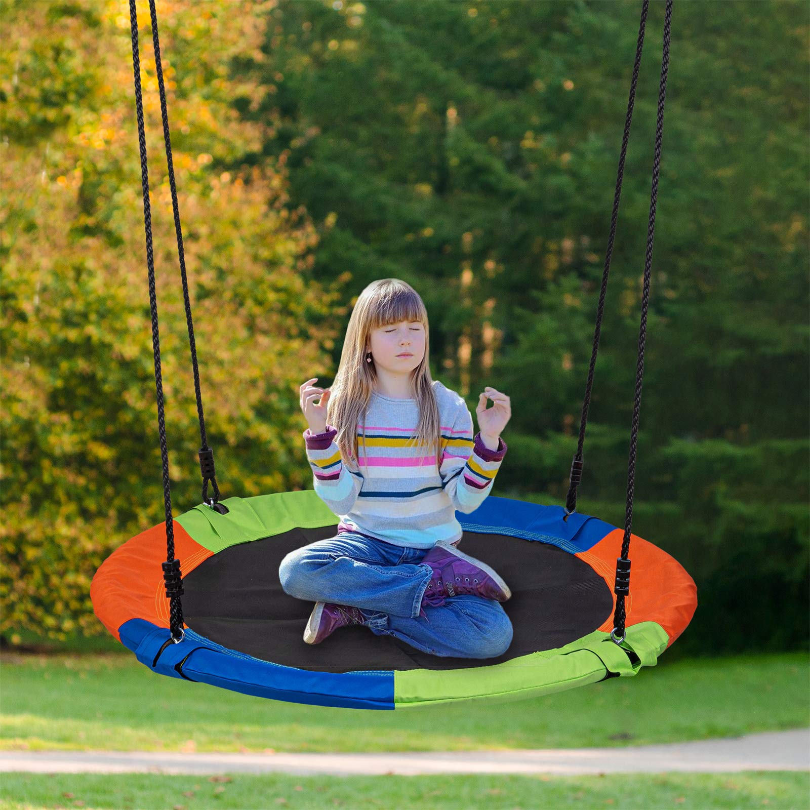 Sunnyglade 40 Inch Heavy-Duty Kids Saucer Tree Swing - 600D Oxford Fabric Platform Seat with Steel Frame & Carabiner Hooks (550 lb Capacity) - Perfect for Backyard Play, Parks, and Outdoor Family Fun