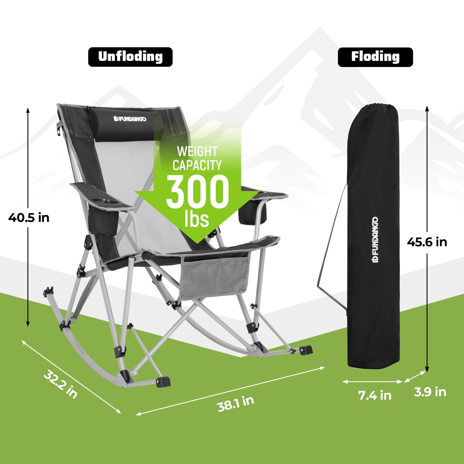 Portable Folding Rocking Camping Chair for Adults - Lightweight Outdoor Rocker Chair with Side Pocket for Picnic, Backyard, Patio, Lawn & Garden - Perfect for Camping Trips, Beach Outings and Outdoor Concerts