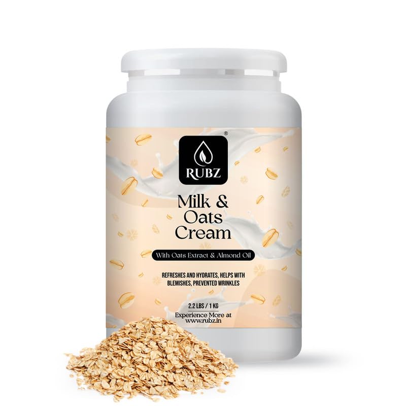 Rubz Milk & Oats Cream with Vitamin E & Argan Oil - Deep Moisturizing Body Lotion for Men, 1kg | Instant Glow & Skin Nourishment | Best for Dry Skin Care & Daily Hydration | Perfect for Post-Shave & Nighttime Skincare Routine