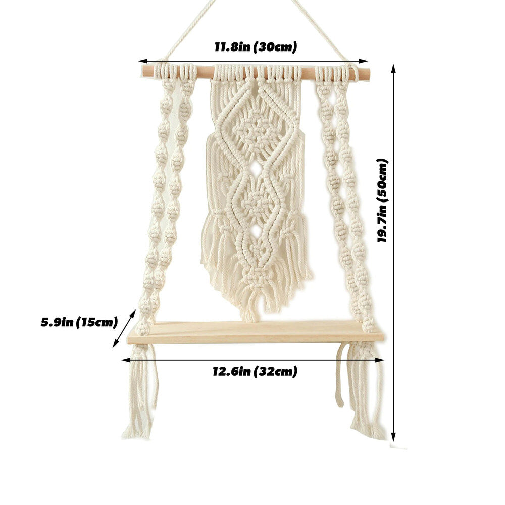 Handmade Macrame Wall Hanging Shelf - Boho Home Decor for Living Room, Bedroom, or Office - Perfect for Plants, Books, and Decorative Storage